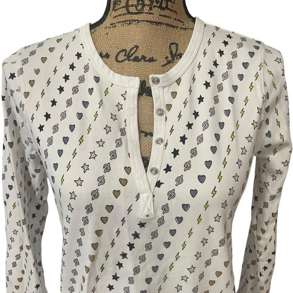 Roller Rabbit X Peloton Long Sleeve Pajama Top Size Small White - Picture 4 of 7